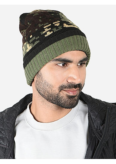 The Bro Code Olive Green Special Winter Seasonal Wear Synthetic Wool Benie For Men 