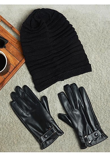 The Bro Code Black Winter Special Combo of 1 Beanie and 1 Pair of Hand Gloves for men