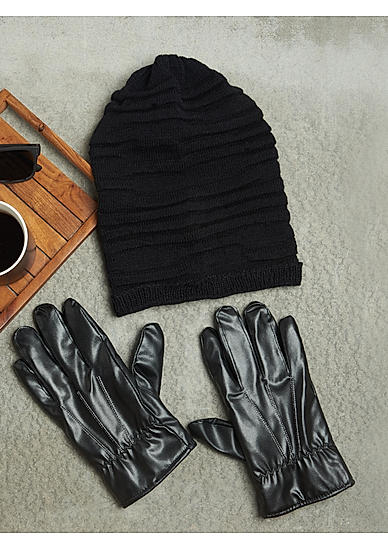 The Bro Code Stylish Black Winter Special Combo of 1 Beanie and 1 Pair of Hand Gloves for men