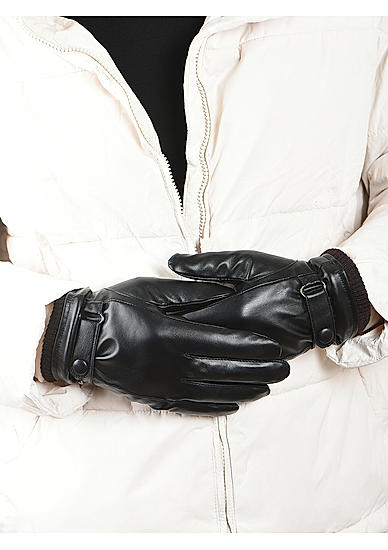 The Bro Code Black Special Winter Seasonal Wear PU Material Gloves For Men 