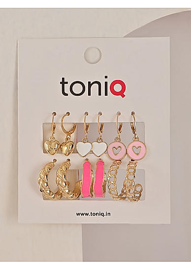 Toniq Floral Pink & white Set of 6 Hoop Earrings for women