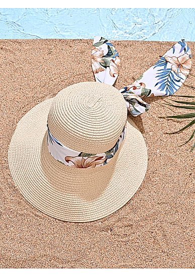 Women Papyrus Cream Floral printed Scarf  Summer Beach Hat