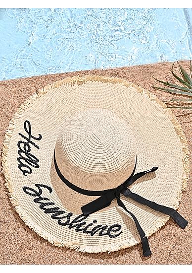 Women Beige Papyrus with Solid Black Scarf Summer Beach Hat