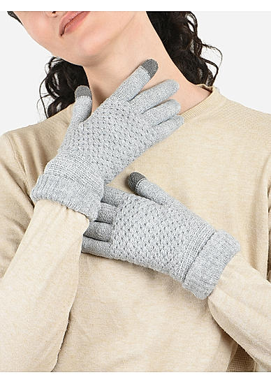 Toniq Appealing Grey  Special Winter  Seasonal Wear Synthetic Wool Glove For Women Pair