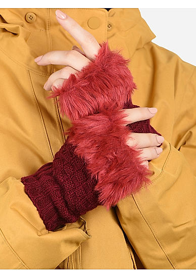 Toniq Classy Maroon  Special Winter  Seasonal Wear Fur Glove For Women Pair