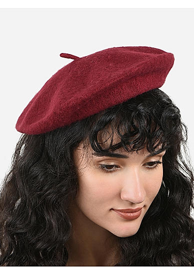 Toniq Lovely Maroon  Special Winter  Seasonal Wear Pu Cap For Women 