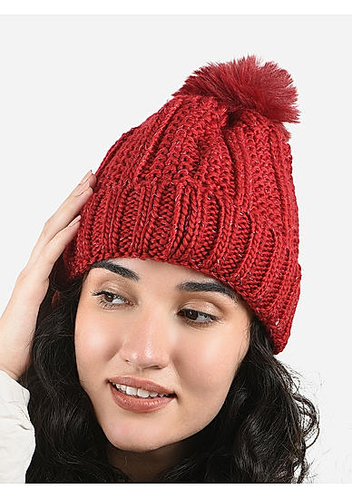 Toniq Pretty Maroon  Special Winter  Seasonal Wear Fur Cap For Women 