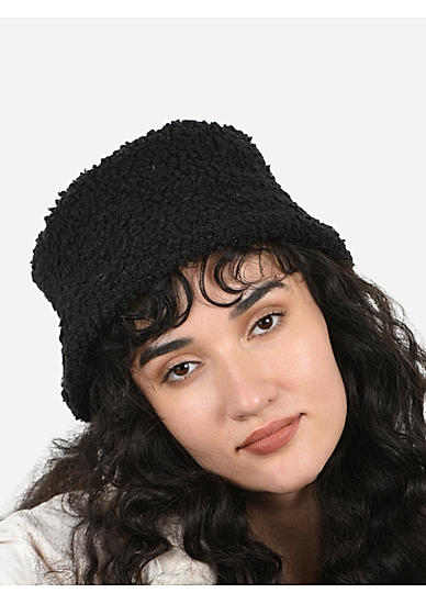 Toniq Pretty Black  Special Winter  Seasonal Wear Fur Bucket Cap For Women 