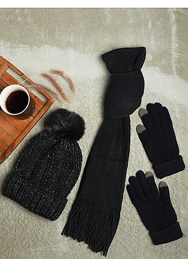 Toniq Stylish Black Winter Special Combo of 1 Beanie, 1 Stole and 1 Pair of Hand Gloves for Women