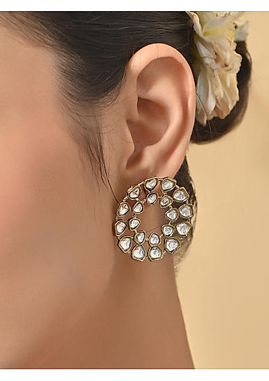 Women Gold Plated Kundan Studded Stud Earrings