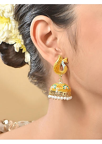 Women Gold Plated Multicolor Meenakari Jhumkas Earrings