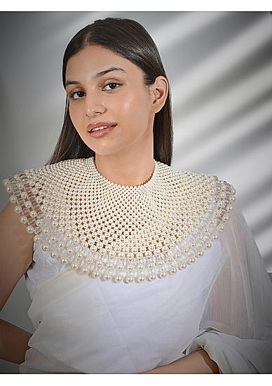 Fida Trending Cocktail Party White Pearl Wrap Around Women Cape Necklace