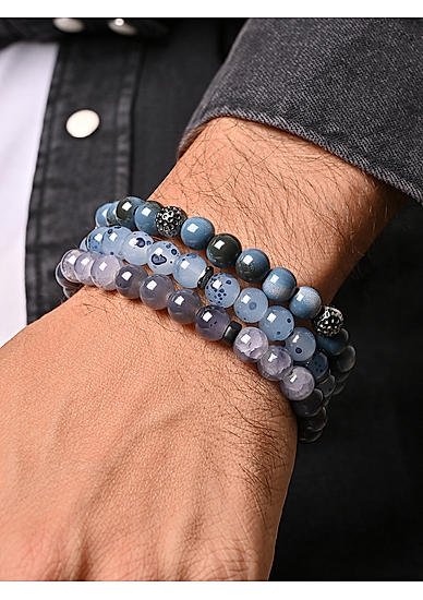 The Bro Code Blue Casual Party Men's Beaded Stack Bracelet Set of 3