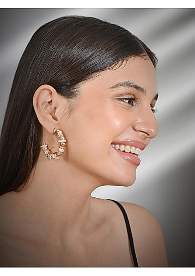 Toniq contemporary white pearl beach hoop earring for women