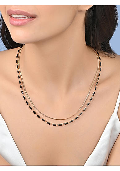 Women Gold & Black Studded Layer Choker Necklace