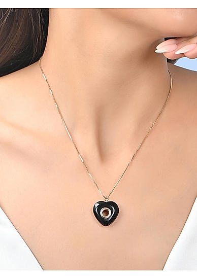 Women Gold Party Black Heart Minimal Charm Necklace