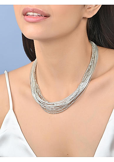 Women Silver Plated Multi Layered Choker Necklace