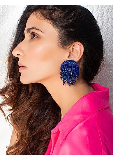 Blue Beaded Boho Drop Earring