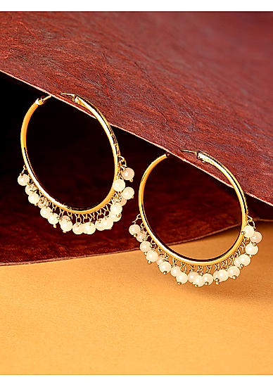 White Beads Gold Plated Hoop Earring