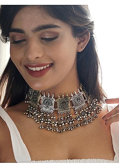 Ghungroo Dual Toned Oxidised Choker Necklace