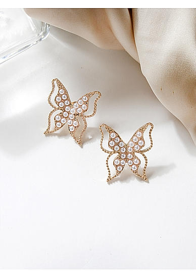 Pearls Gold Plated Butterfly Stud Earring