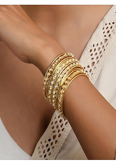 Fida Ethnic Gold Plated Pearl detail Bangle Set for Women