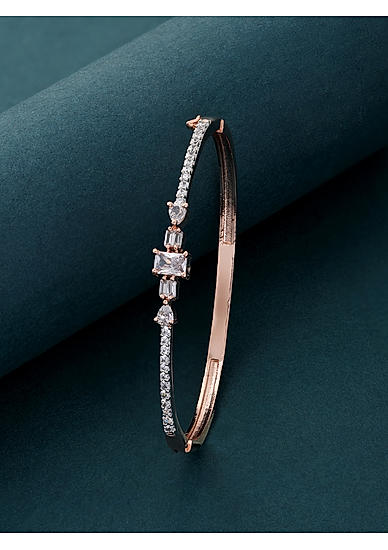 American Diamond Rose Gold Plated Square Bangle-Style Bracelet