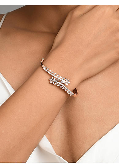 American Diamond Rose Gold Plated Floral Bangle-Style Bracelet