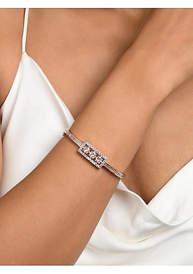 American Diamond Rose Gold Plated Square Bangle-Style Bracelet