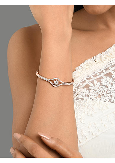 American Diamond Rose Gold Plated Floral Bangle-Style Bracelet