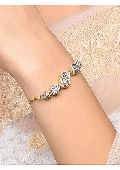 Fida Luxurious American Diamond studded Leaf Adjustable Bracelet For Women