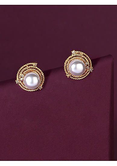 White Pearl Gold Plated Stud Earring