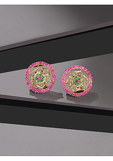 Ruby Emerald Gold Plated Floral Stud Earring