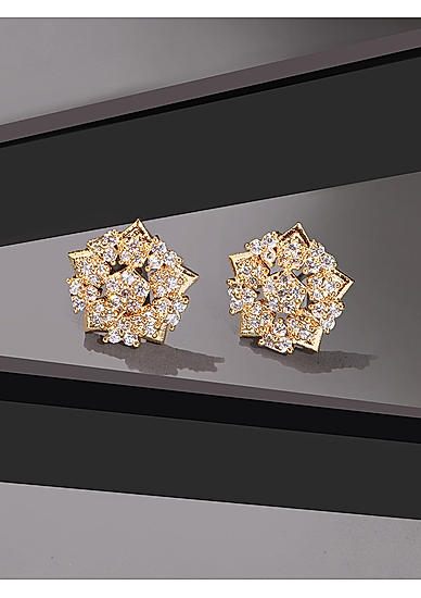 Stones Gold Plated Floral Stud Earring