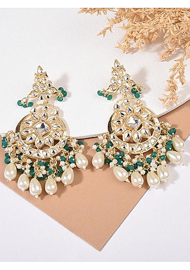 Fida Ethnic Indian Traditional Green Pearl kundan Chanbali Earring for women