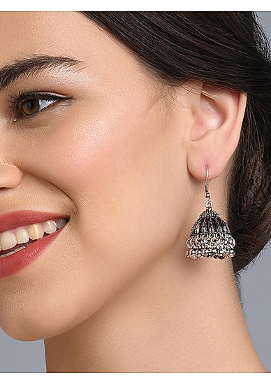 Fida Oxidised Silver Plated Classic Jhumka For Women