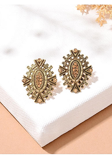 ToniQ Stylish Oxidised Gold Plated Geometric Stud Earrings For Women