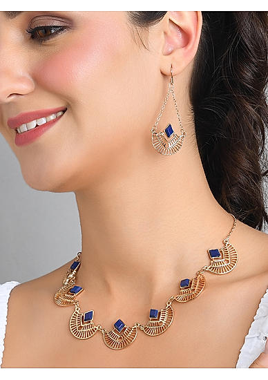 ToniQ Stylish Navy Stone Crescent Jewelry Set For Women