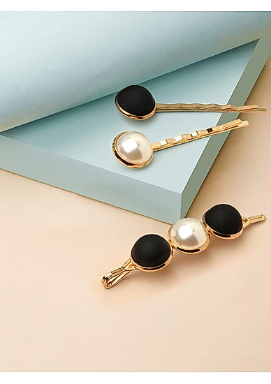 Toniq Gold You Shine Set Of 3 Stone Embellished Hair Clips/Pins For Women