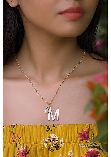 Initial Alphabet M Gold Plated Personalized Pedant Necklace 