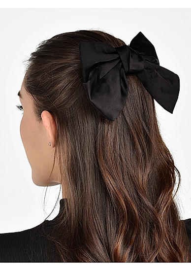 Toniq Bianca Black Satin Barette Bow Hair Clip For Women