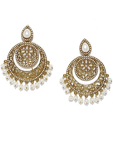 Gold-Toned Off-White Circular Drop Earrings