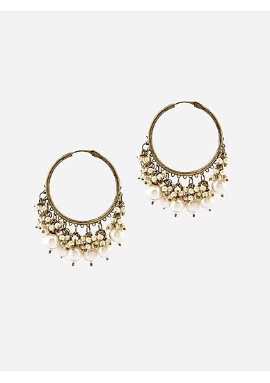 White Pearls Gold Plated Hoop Earring