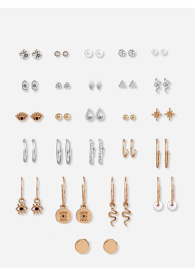 Toniq Set of 25 Gold and Silver Stud and Drop Earring  Jewellery Set ( 25 Pcs) 