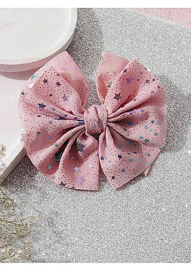 Pink Star Glitter Bow French Barette 