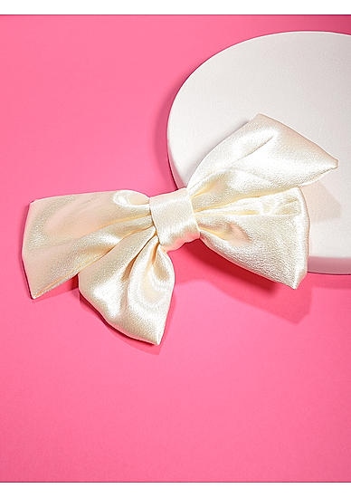 Off White Silk Satin Bow French Barrette