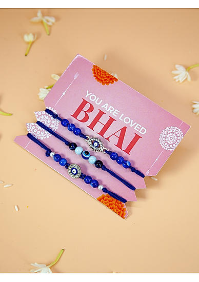 Fida Designer Handmade Blue Evil Eye Nazar Bhaiya Bhabhi Rakhi |Lumba Rakhi for Bhabhi|Rakhi for Brother|Couple Rakhi Set Of 2|Rakhi with roli chawal