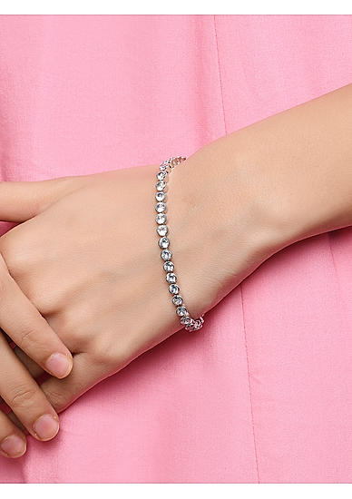 Fida Luxurious Silver Plated American Diamonds Studded Magnetic Bracelet for Women