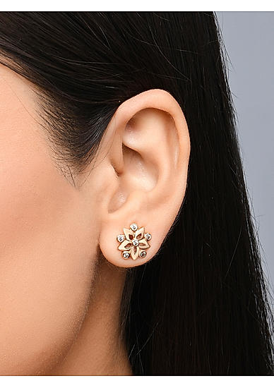 Toniq Luxurious Gold Plated American Diamond Daisy Stud Earring for Women