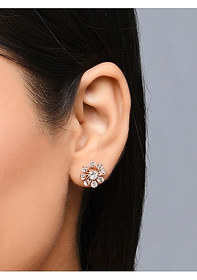 Toniq Luxurious Gold Plated American Diamond Daisy Stud Earring for Women